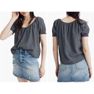 Madewell Texture & Thread Stripe Peasant Top Shirt Women's Size S Blue White‎